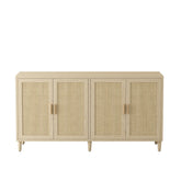Natural Rattan Buffet Cabinet with Storage, 4-Door Sideboard, Adjustable Shelves, 70-Inch